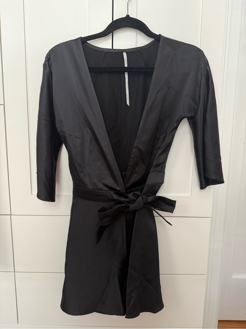 ARE YOU AM I Black Silk Wrap Dress